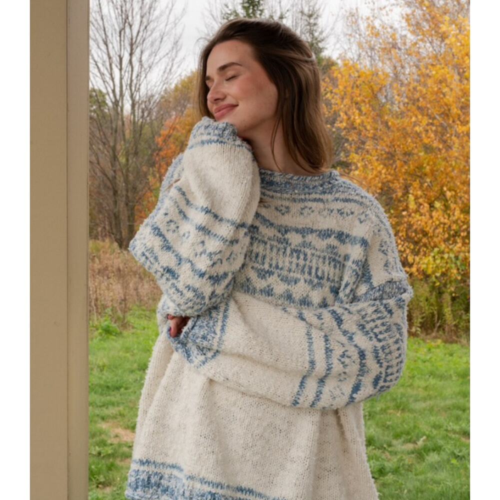 FREE PEOPLE Dani Pattern Sweater in Cloud Combo Size Large